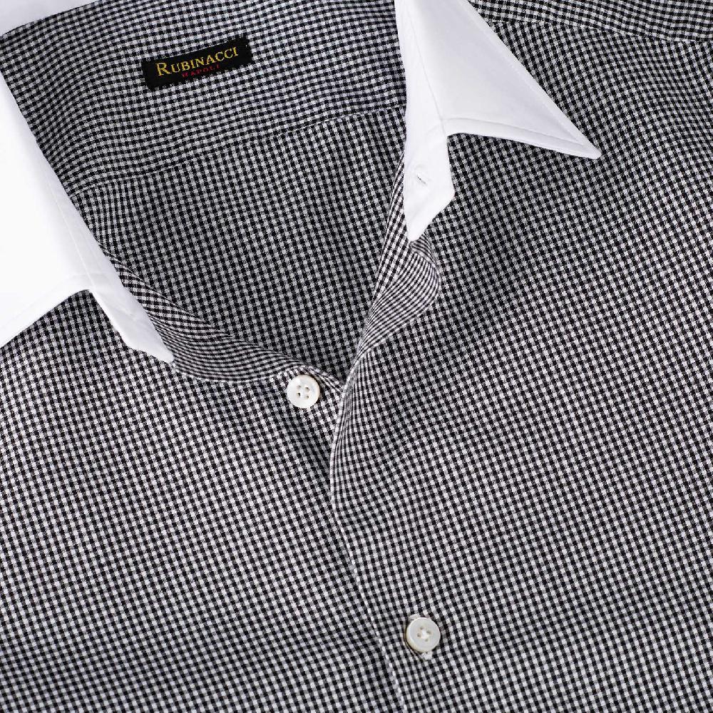 Rubinacci Camicia con collo bianco quadretto nero Consegna Veloce