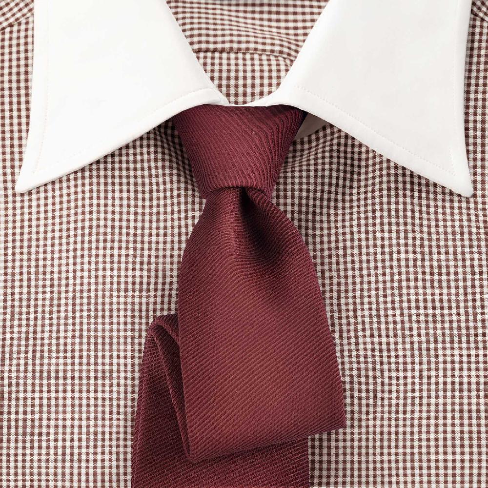 Rubinacci Camicia con collo bianco quadretto marrone Promozione Limitata