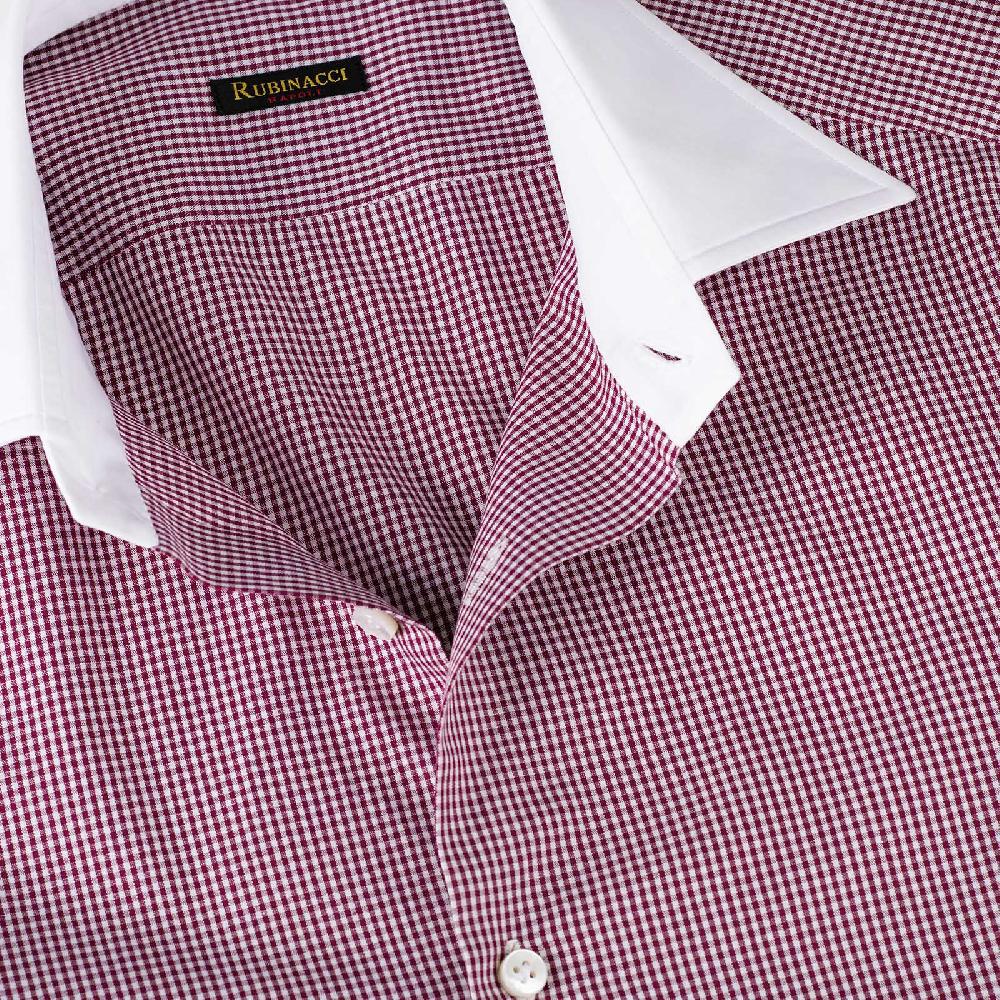 Rubinacci Camicia con collo bianco quadretto bordeaux Fino Al -60%