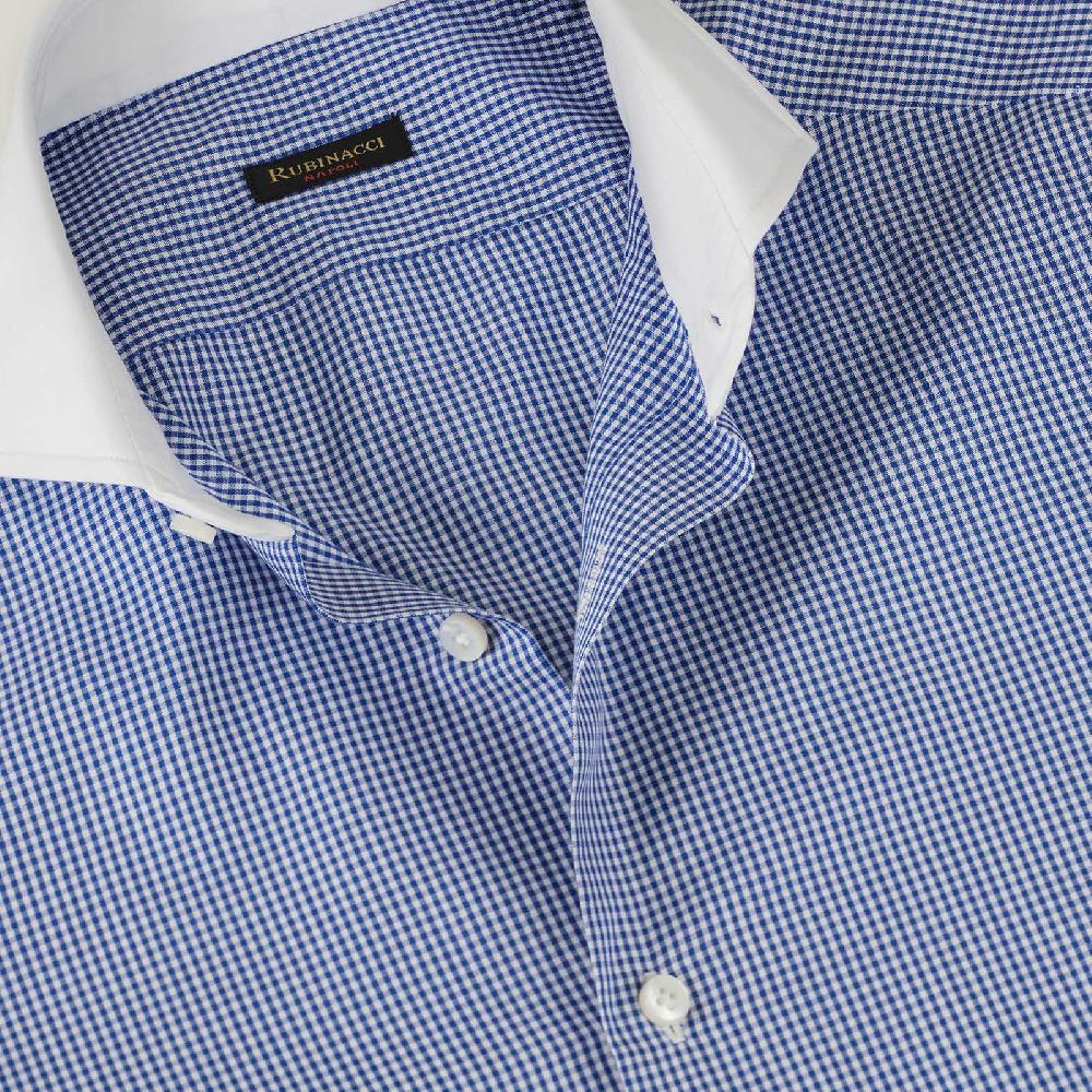 Rubinacci Camicia con collo bianco quadretto blu Affare Del Giorno