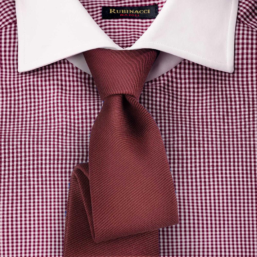 Rubinacci Camicia con collo bianco quadretto bordeaux Prezzo Ridotto