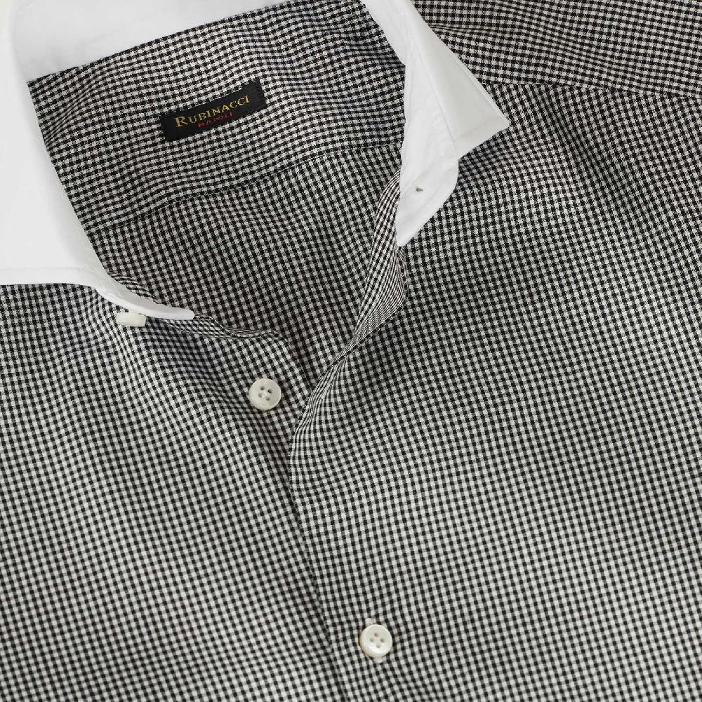 Rubinacci Camicia con collo bianco quadretto nero Sottocosto