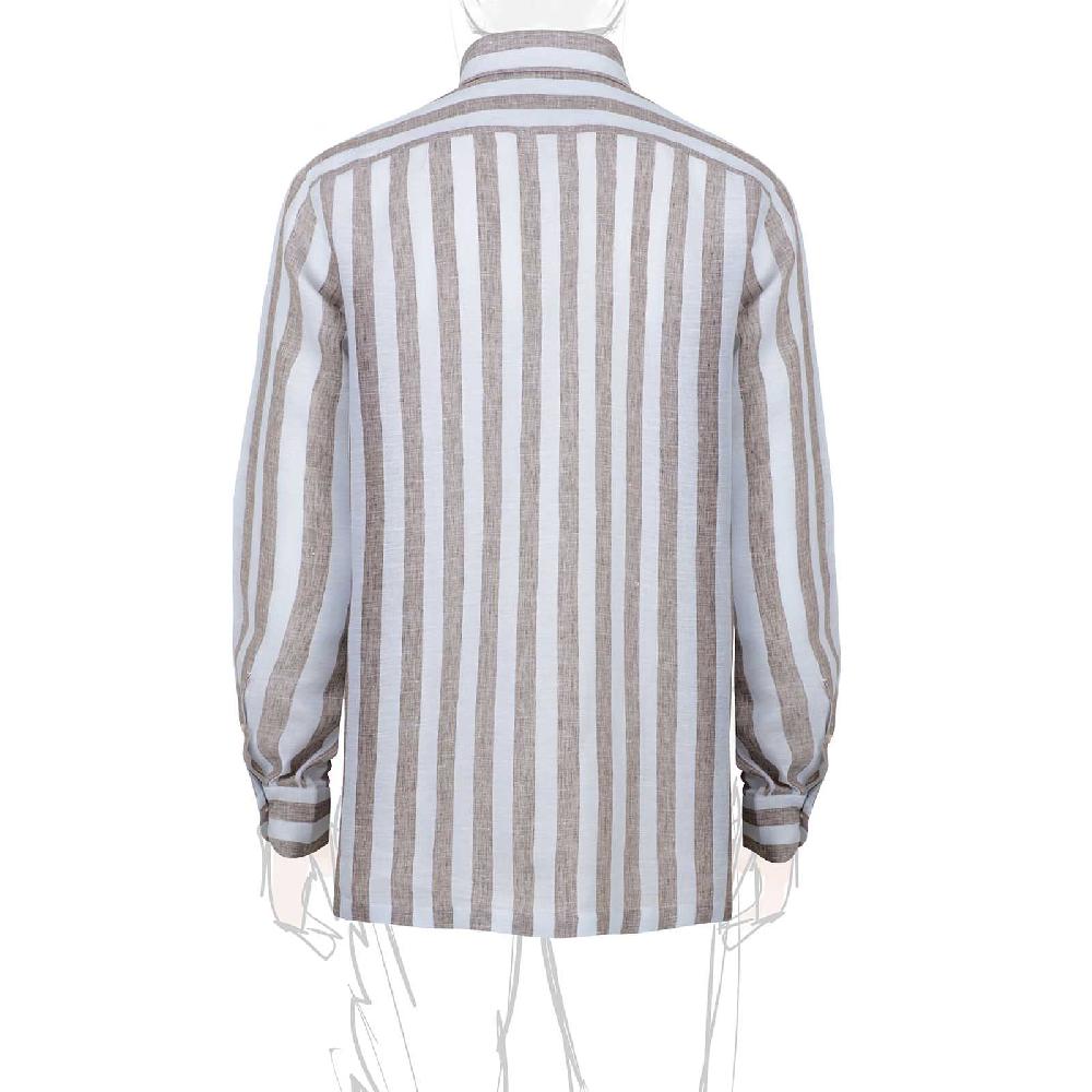 Rubinacci Polo in lino rigato nocciola Online