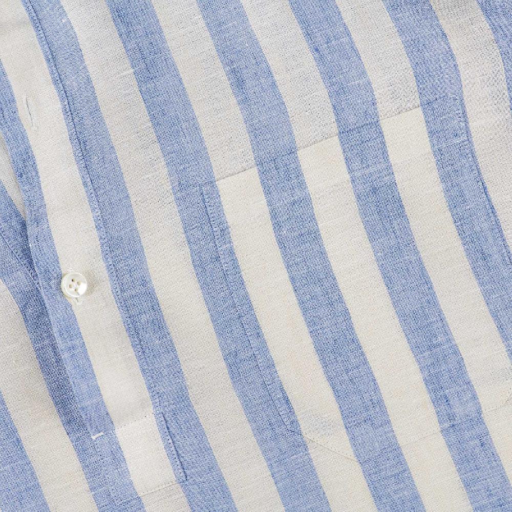 Rubinacci Polo in lino rigato azzurro Outlet