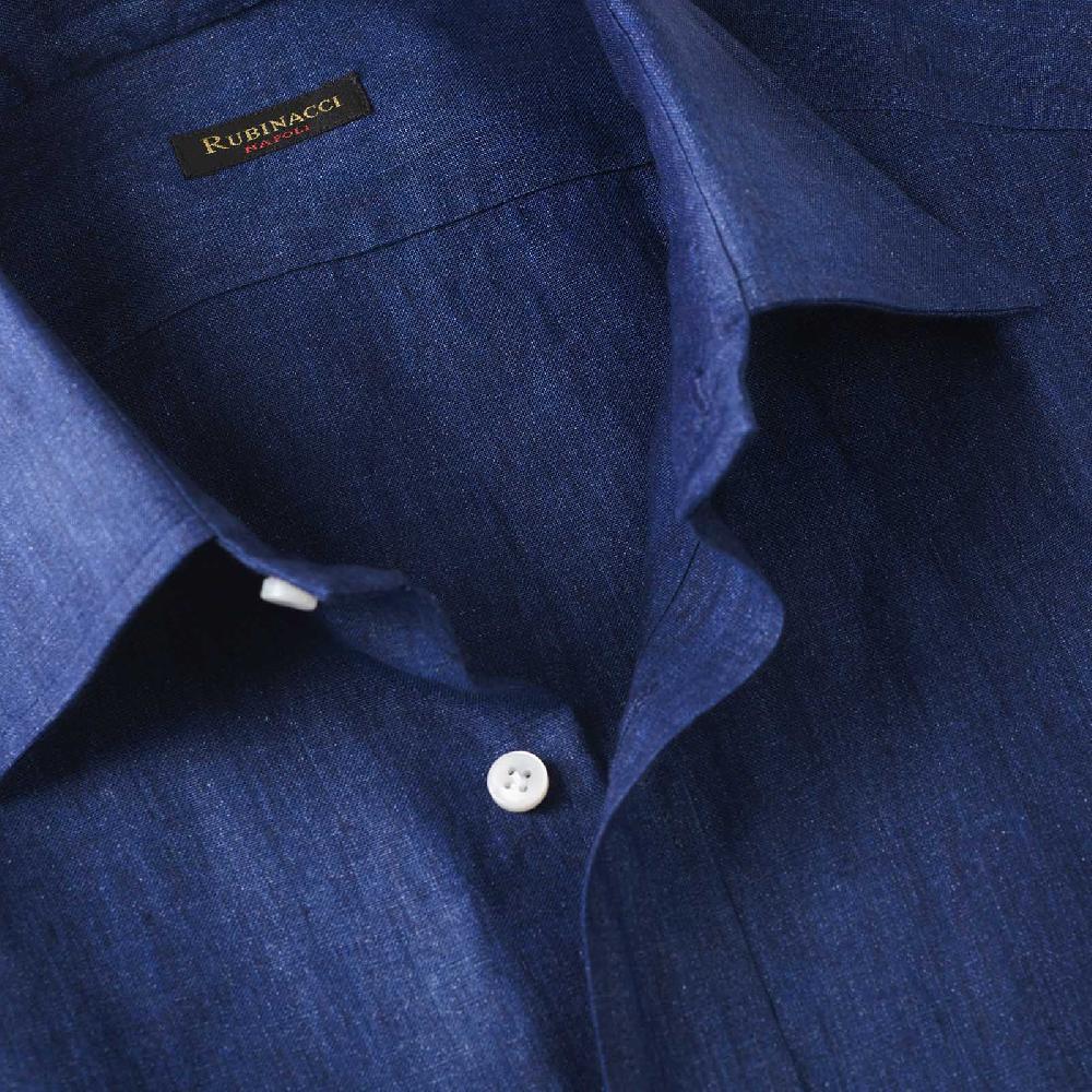 Rubinacci Camicia jeans in lino Vendita Calda