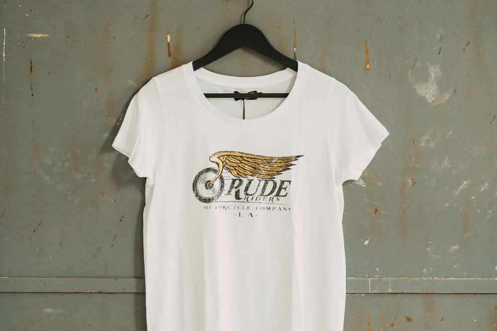 Rude Riders T-Shirt Donna Flying Wheel Bianca I Più Venduti