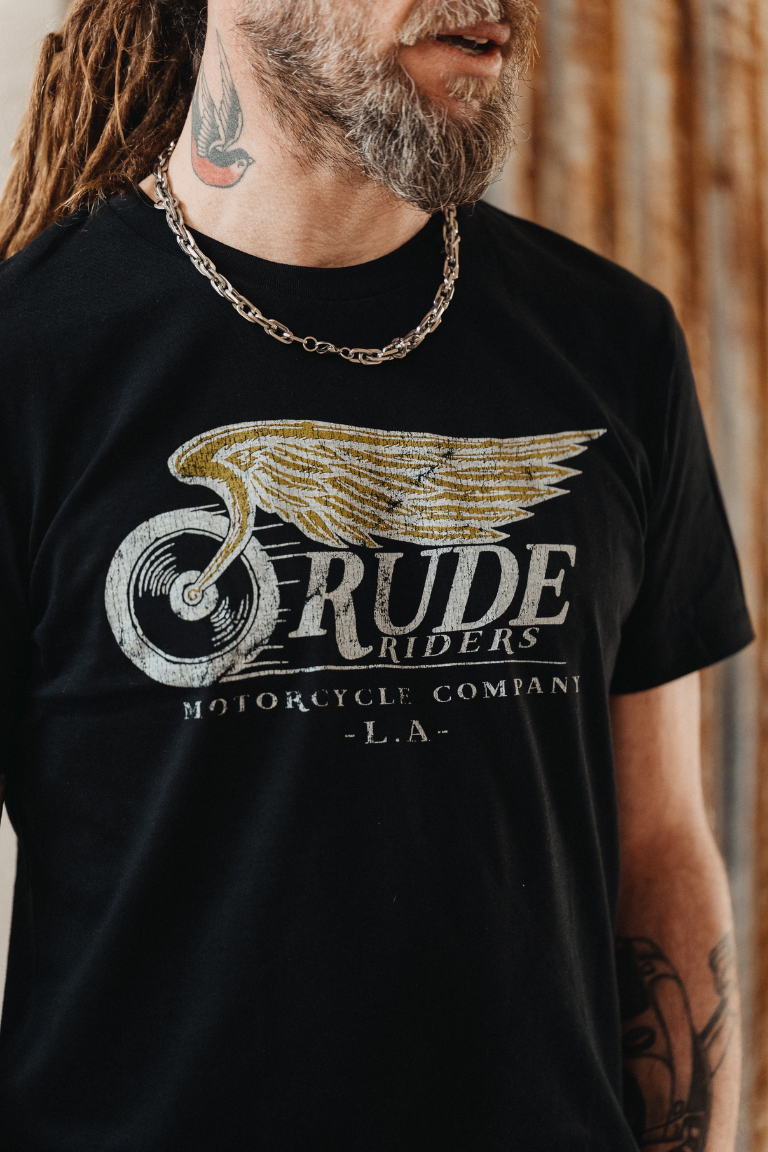 Rude Riders T-Shirt Uomo Flying Wheel Nera Sconto