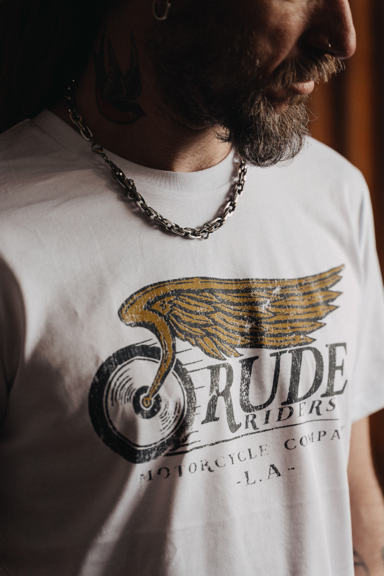 Rude Riders T-Shirt Uomo Flying Wheel Bianca Offerta