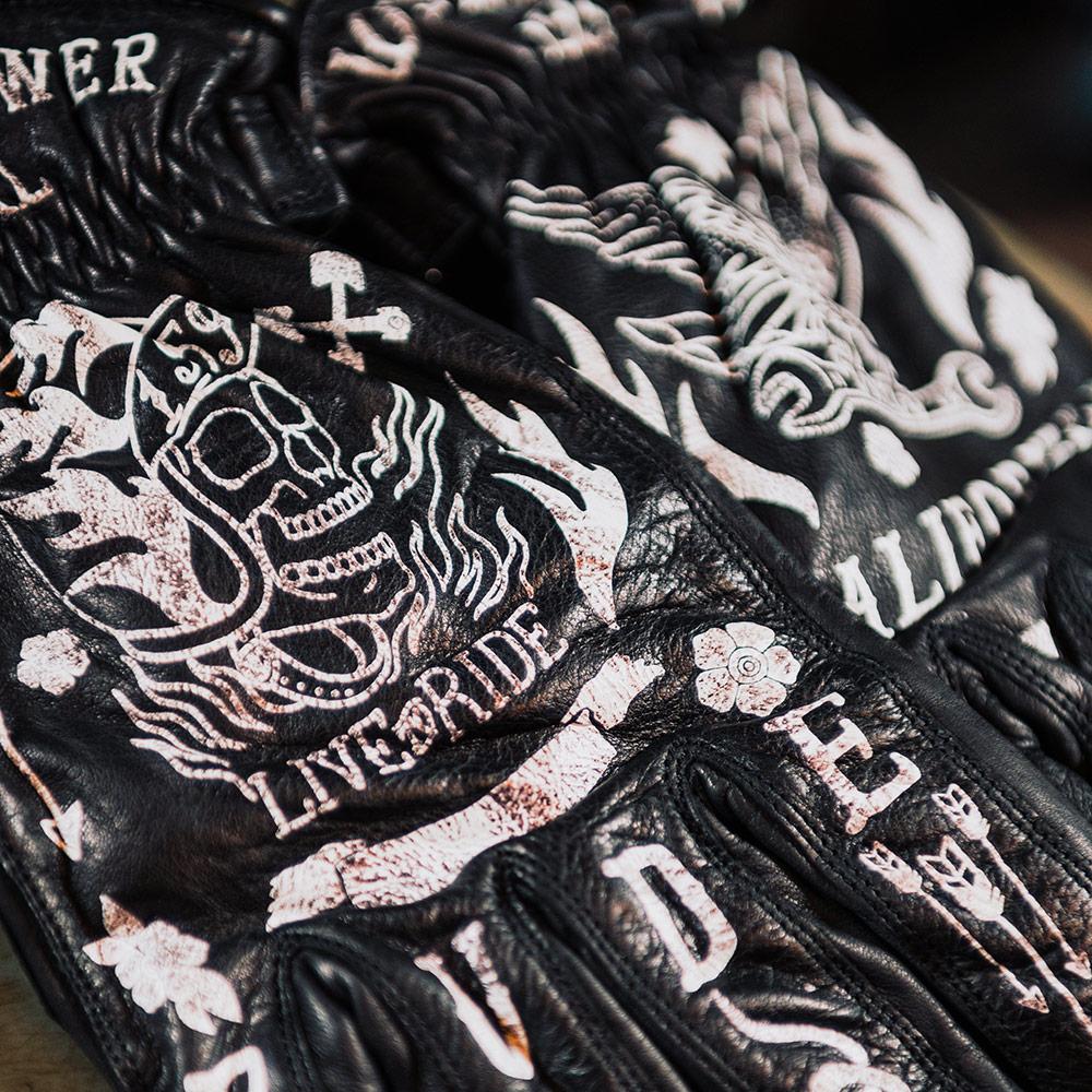 Rude Riders Guanti moto in pelle Tattoo Black Grande vendita