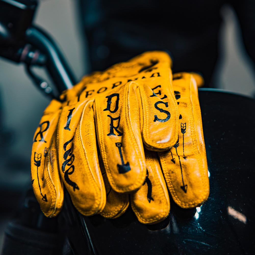 Rude Riders Guanti moto in pelle Tattoo Yellow Affare Del Giorno