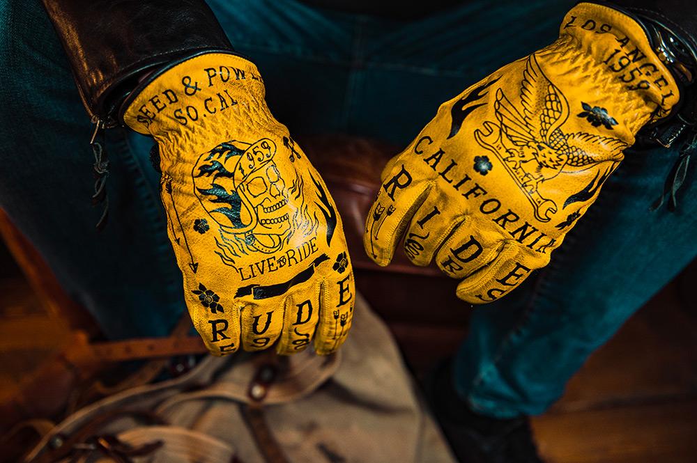 Rude Riders Guanti moto in pelle Tattoo Yellow Affare Del Giorno