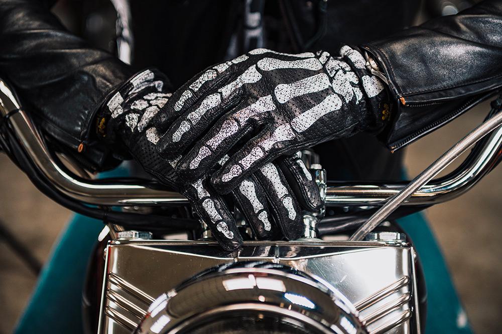 Rude Riders Guanti moto in pelle Bones Black Prezzo Ridotto