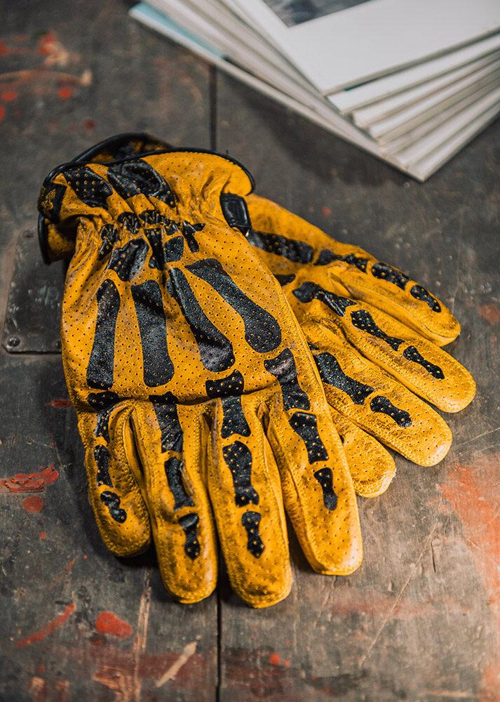 Rude Riders Guanti moto in pelle Bones Yellow Sottocosto