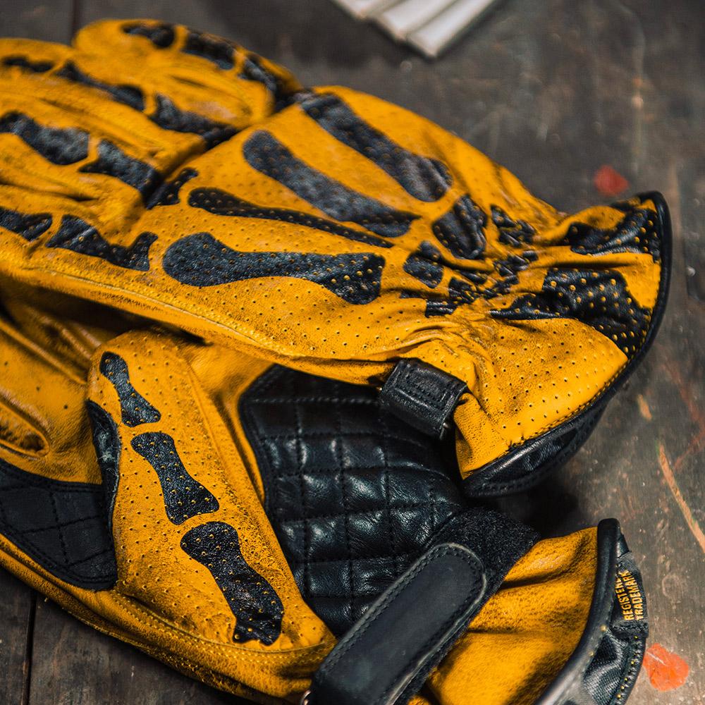 Rude Riders Guanti moto in pelle Bones Yellow Sottocosto