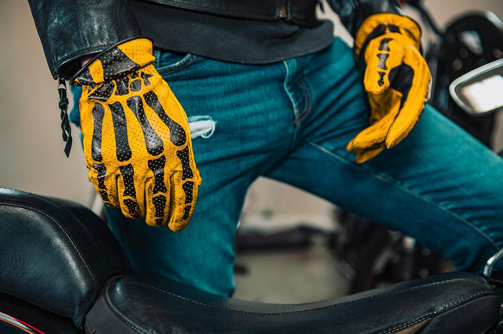 Rude Riders Guanti moto in pelle Bones Yellow Sottocosto