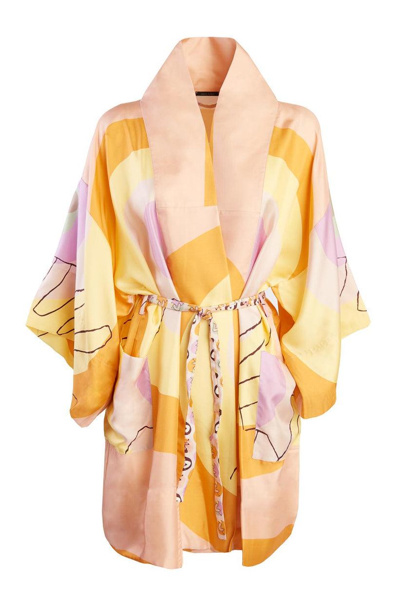 Sans Tabù Kimono corto pura seta manica lunga "Il bacio" – Nude Presa