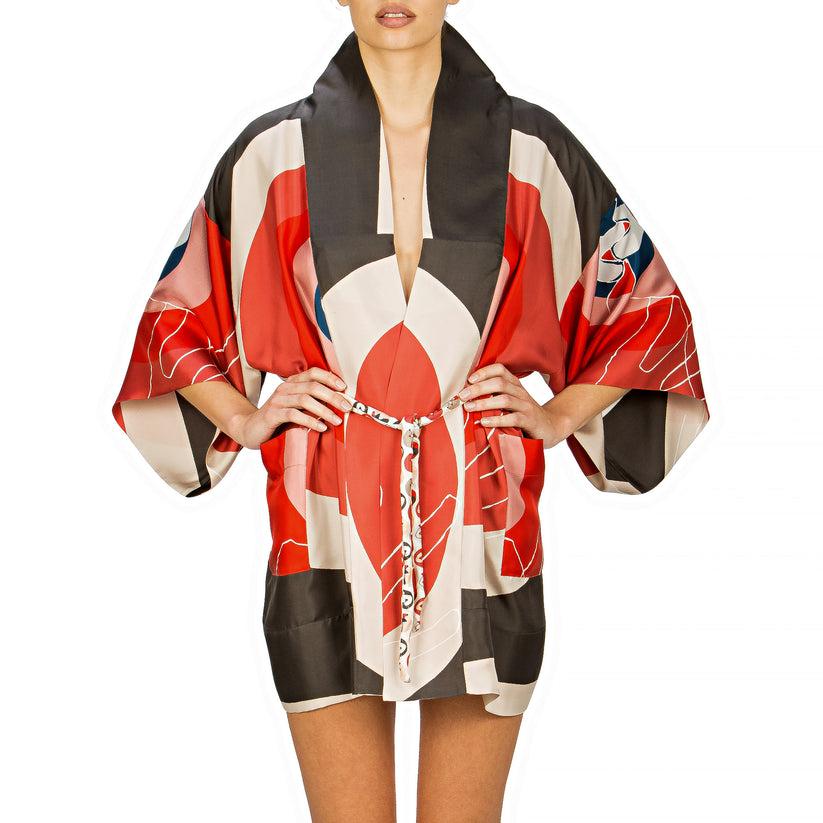 Sans Tabù Kimono corto pura seta manica lunga "Il bacio" – Steel Offerta
