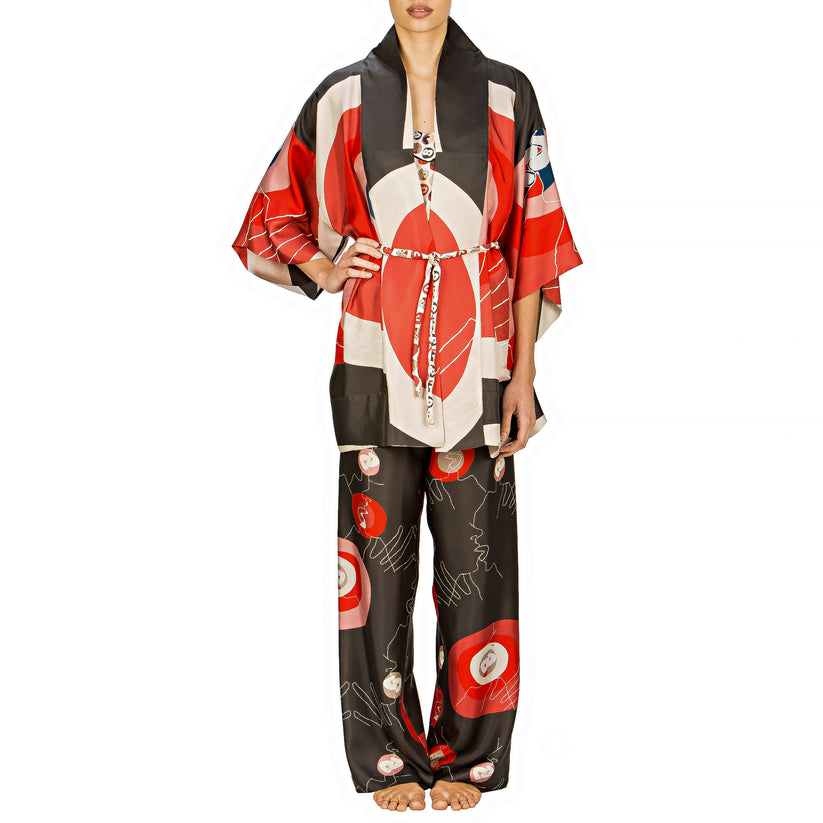 Sans Tabù Kimono corto pura seta manica lunga "Il bacio" – Steel Offerta