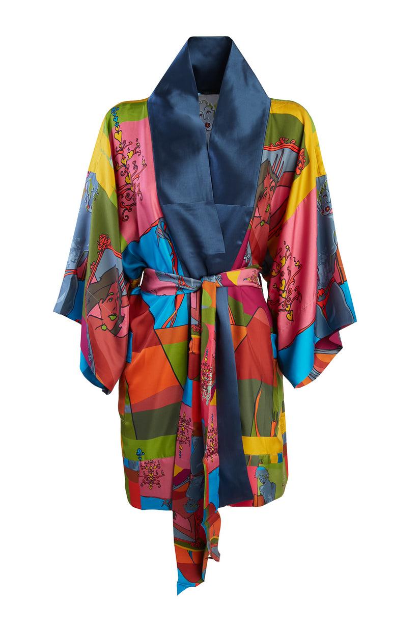 Sans Tabù Kimono corto pura seta manica lunga “Specchio Delle Mie Brame” - Dark Rose Outlet