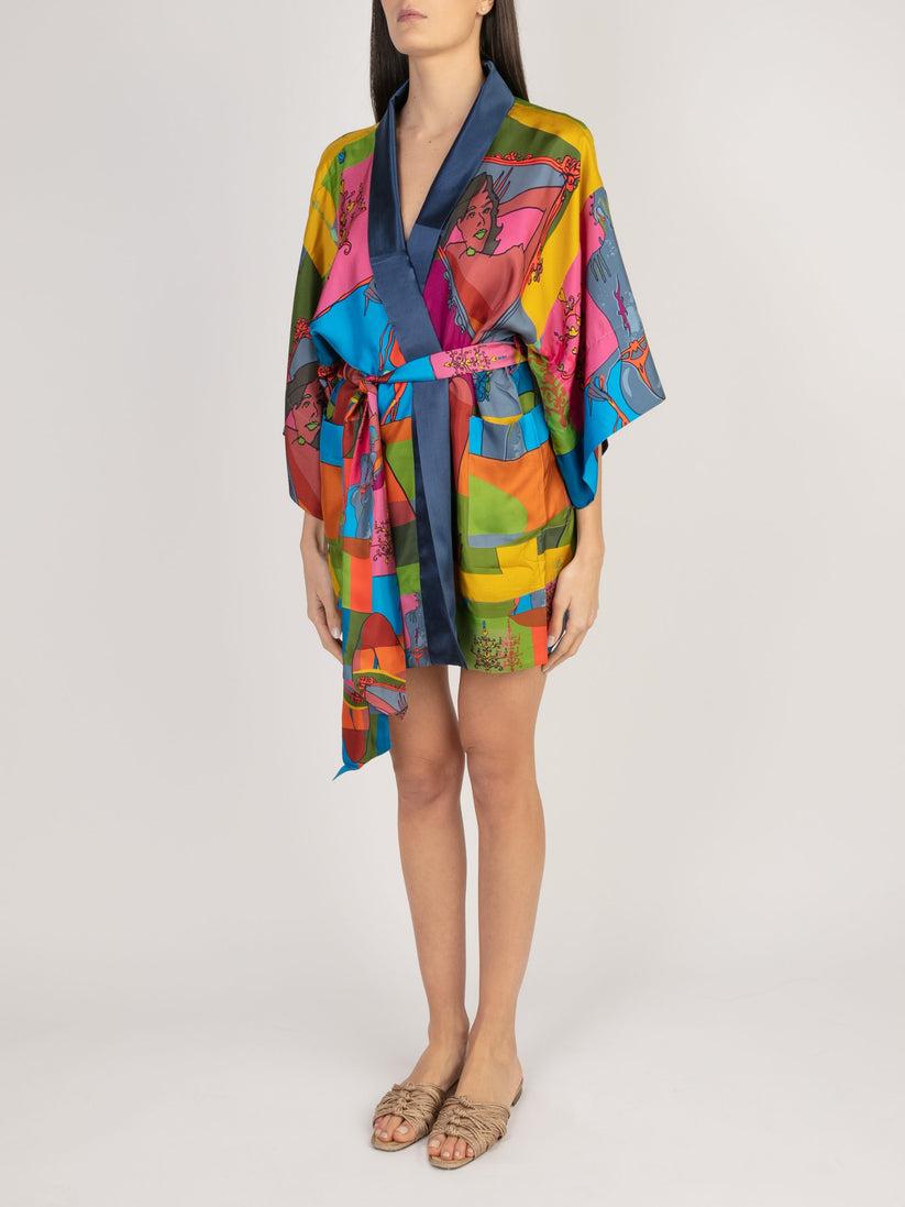 Sans Tabù Kimono corto pura seta manica lunga “Specchio Delle Mie Brame” - Dark Rose Outlet