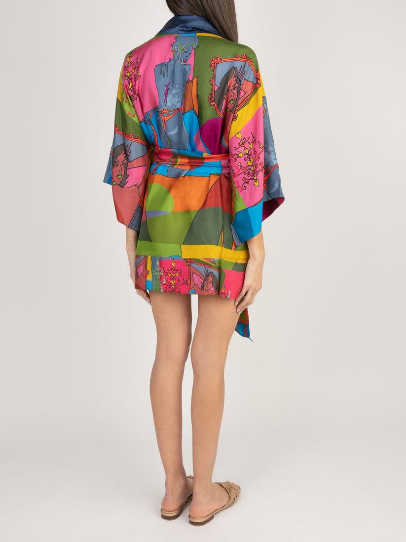 Sans Tabù Kimono corto pura seta manica lunga “Specchio Delle Mie Brame” - Dark Rose Outlet