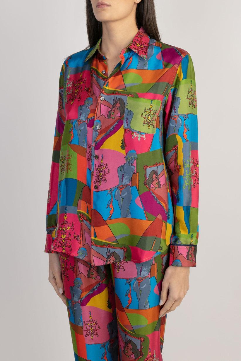 Sans Tabù Camicia in pura seta a maniche lunghe “Specchio delle mie brame” - Dark Rose Vendite Flash
