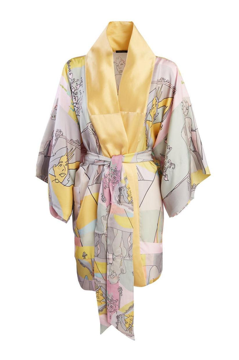 Sans Tabù Kimono corto pura seta manica lunga “Specchio delle mie brame” – Rose