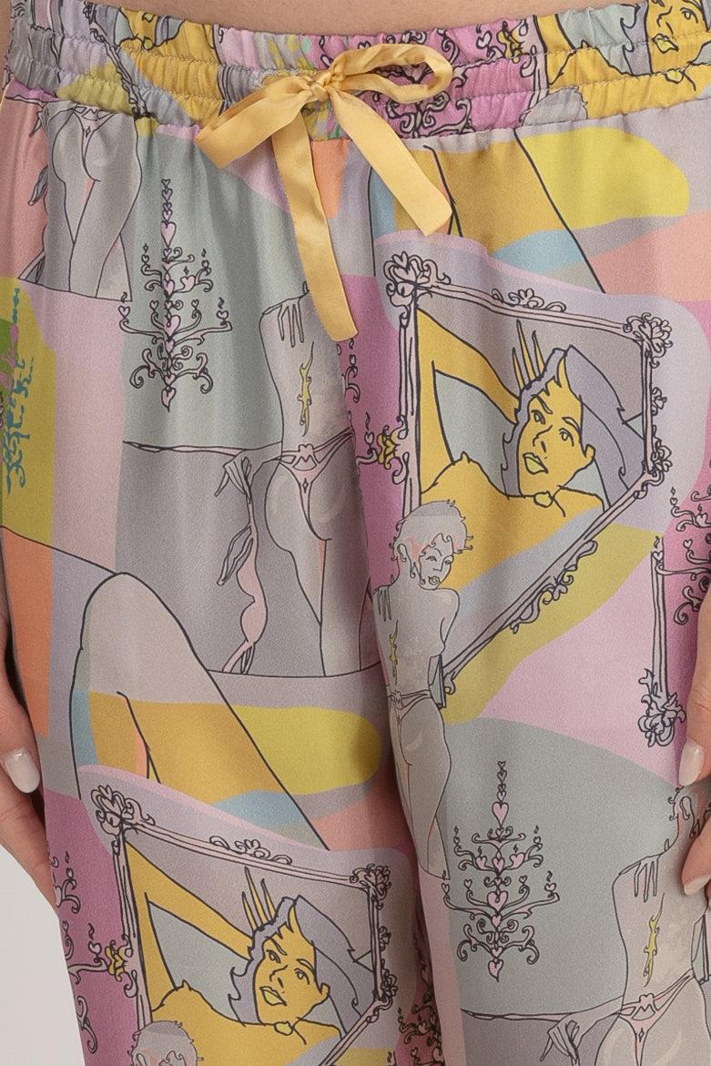Sans Tabù Pantaloni lunghi in pura seta “Specchio delle mie brame” - Rose Vendita Calda