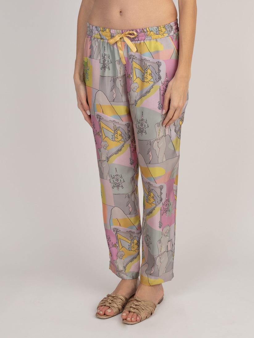 Sans Tabù Pantaloni lunghi in pura seta “Specchio delle mie brame” - Rose Vendita Calda
