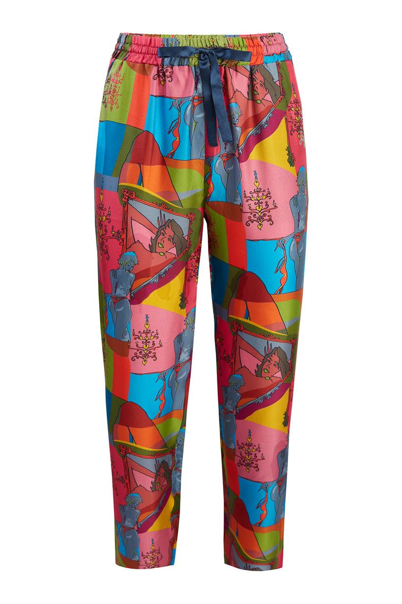 Sans Tabù Pantaloni lunghi in pura seta “Specchio delle mie brame” - Dark Rose Vendita Economica