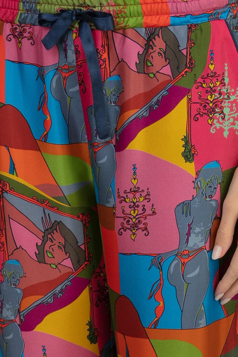 Sans Tabù Pantaloni lunghi in pura seta “Specchio delle mie brame” - Dark Rose Vendita Economica