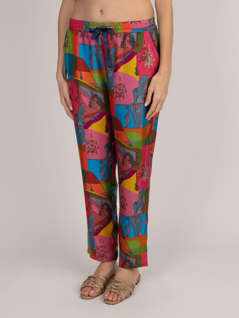 Sans Tabù Pantaloni lunghi in pura seta “Specchio delle mie brame” - Dark Rose Vendita Economica