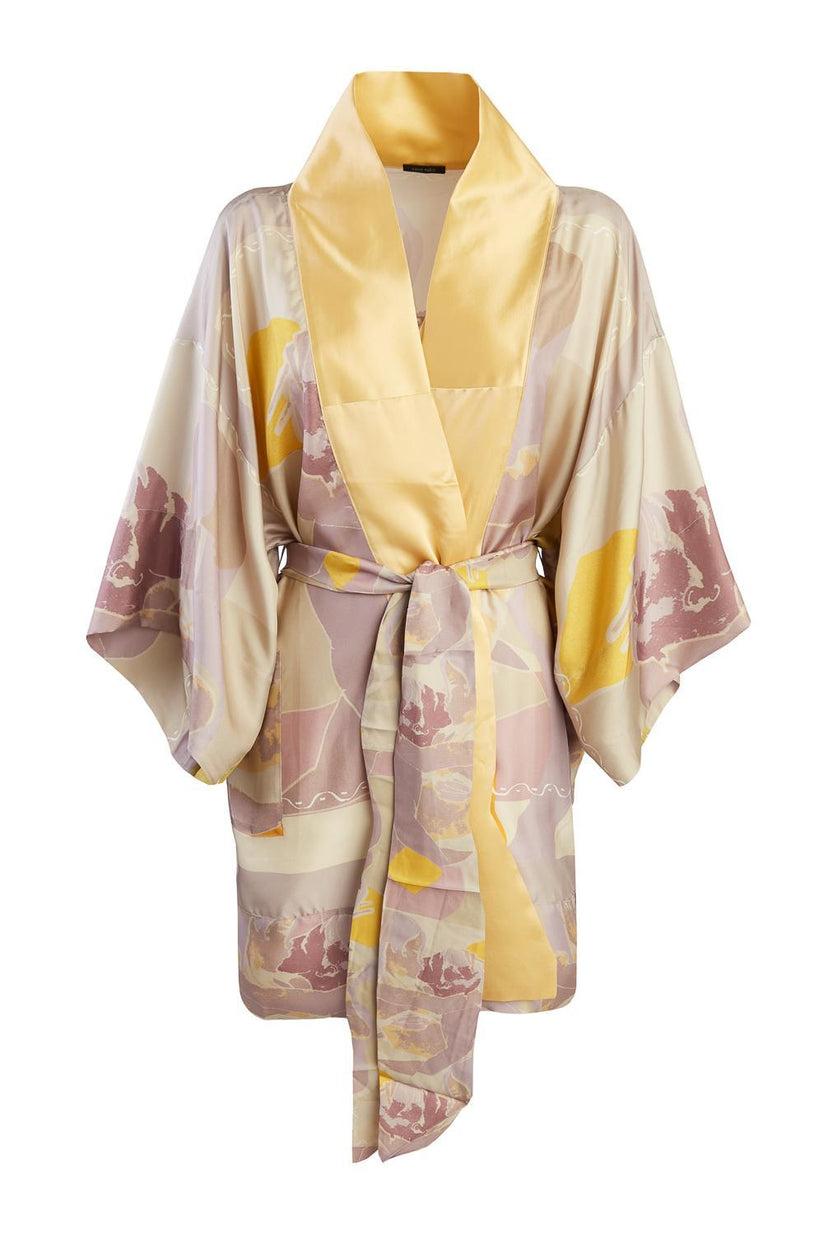 Sans Tabù Kimono corto in pura seta manica lunga "Pillow Talk" - Dawn