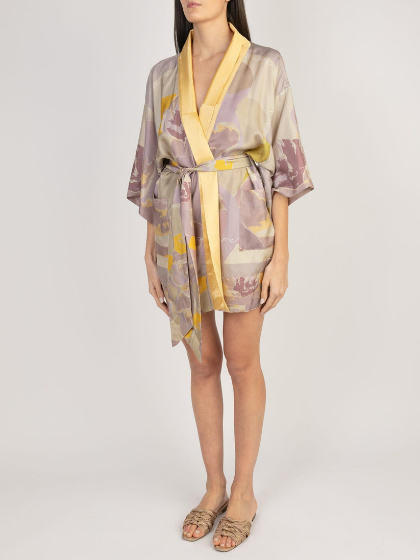 Sans Tabù Kimono corto in pura seta manica lunga "Pillow Talk" - Dawn In Saldo
