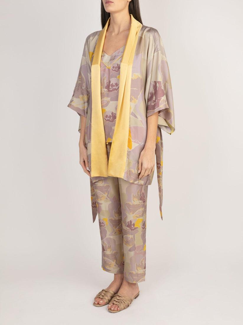 Sans Tabù Kimono corto in pura seta manica lunga "Pillow Talk" - Dawn In Saldo