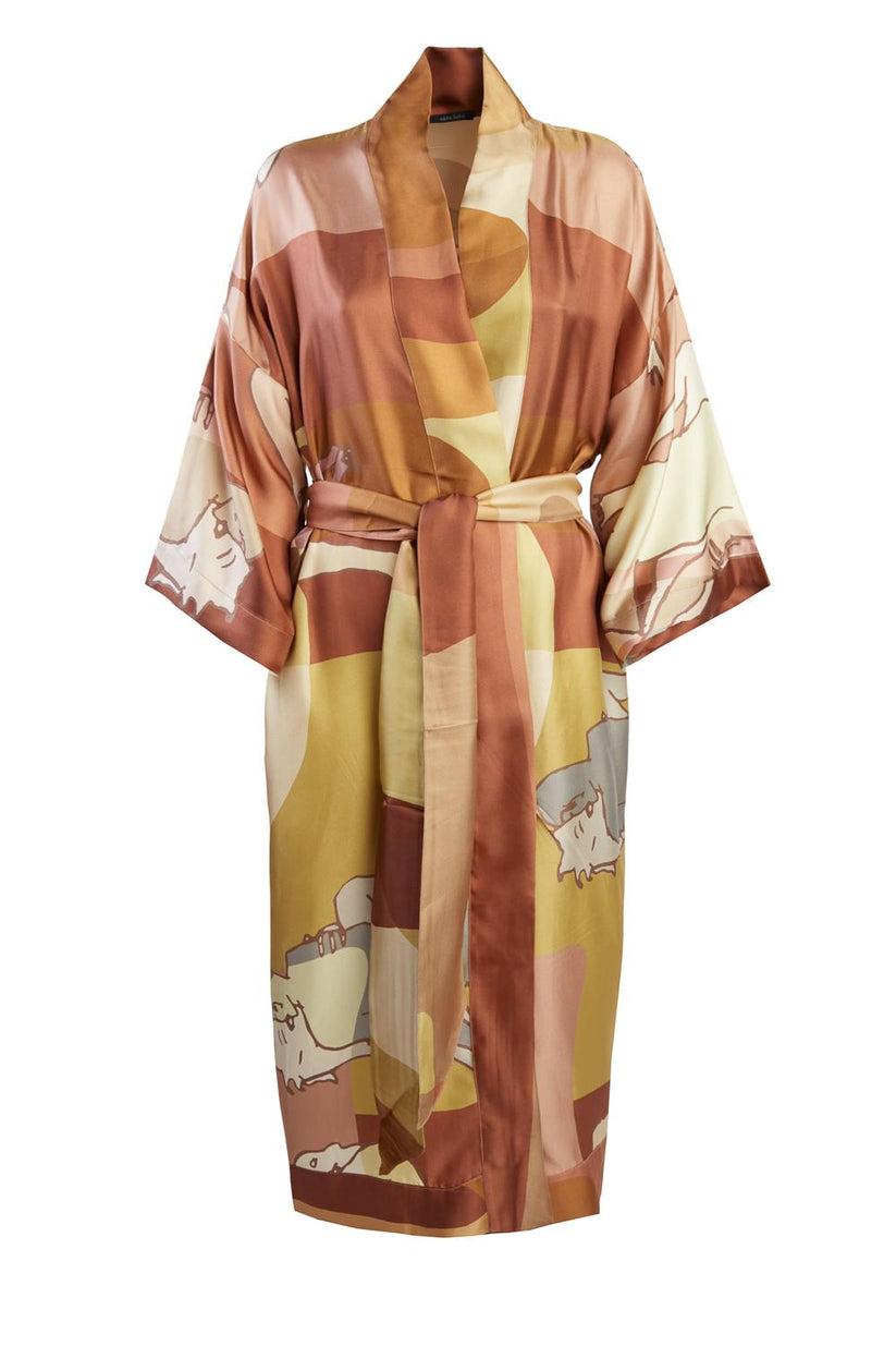 Sans Tabù Kimono lungo manica a ¾ pura seta "L'amore" - Twilight Nuova