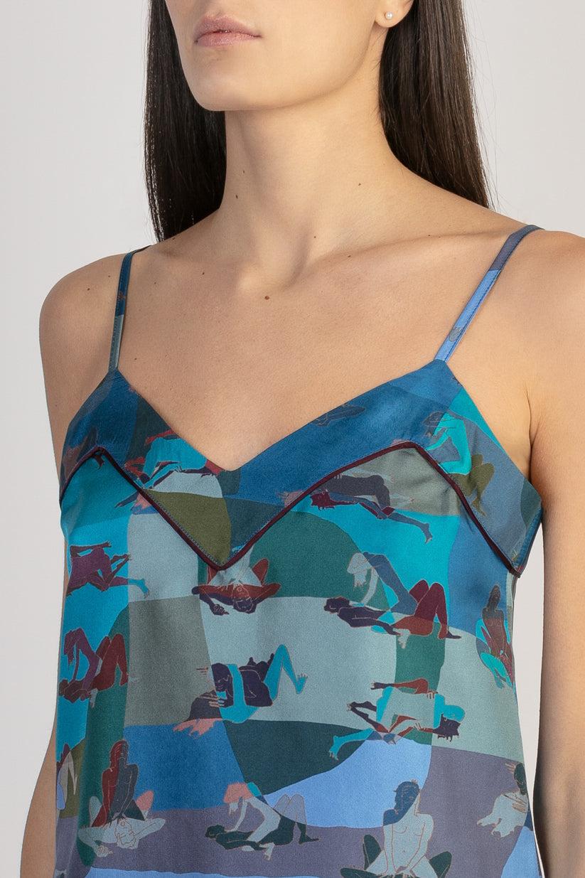 Sans Tabù Top spallino sottile pura seta “L'amore” - Midnight Fino Al -60%