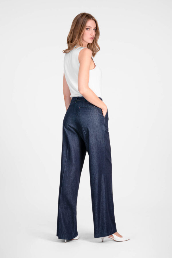Sartoria Tramarossa PANTALONE AURELIA WIDE LEG IN GABARDINA DI COTONE BLU SCURO Saldi