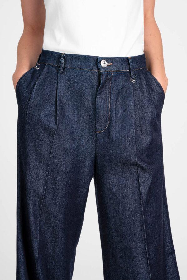 Sartoria Tramarossa PANTALONE AURELIA WIDE LEG IN GABARDINA DI COTONE BLU SCURO Saldi