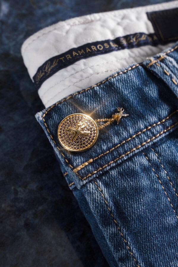 Sartoria Tramarossa JEANS LEONARDO BUTTONS REGULAR IN DENIM ZIRCONI MARRONI BLU MEDIO In Saldo