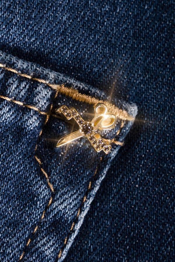 Sartoria Tramarossa JEANS LEONARDO BUTTONS REGULAR IN DENIM ZIRCONI MARRONI BLU MEDIO In Saldo