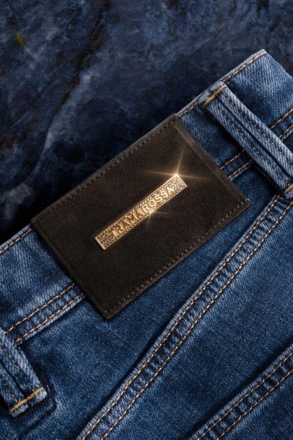 Sartoria Tramarossa JEANS LEONARDO BUTTONS REGULAR IN DENIM ZIRCONI MARRONI BLU MEDIO In Saldo