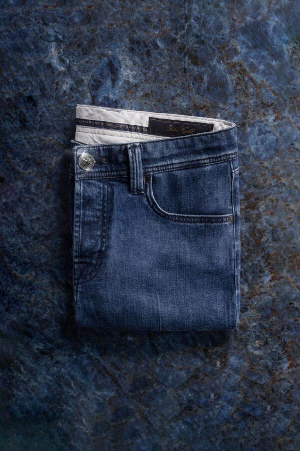 Sartoria Tramarossa JEANS LEONARDO BUTTONS REGULAR IN ZIRCONI NERI BLU MEDIO Nuova