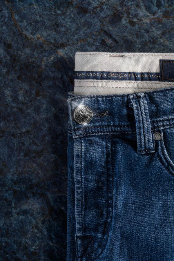 Sartoria Tramarossa JEANS LEONARDO BUTTONS REGULAR IN ZIRCONI NERI BLU MEDIO Nuova