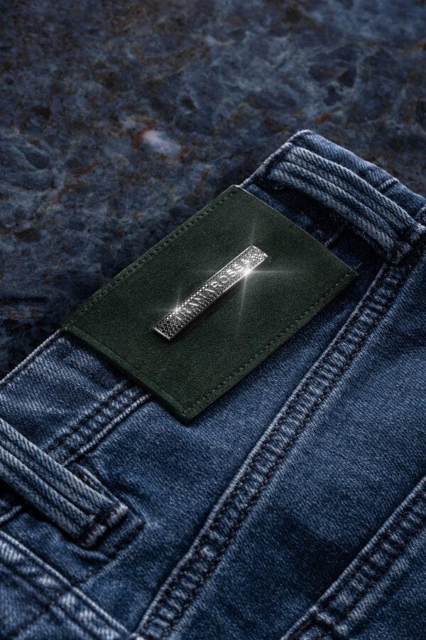 Sartoria Tramarossa JEANS LEONARDO BUTTONS REGULAR IN ZIRCONI NERI BLU MEDIO Nuova
