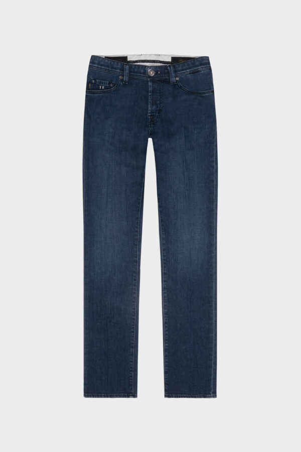 Sartoria Tramarossa JEANS LEONARDO BUTTONS REGULAR IN ZIRCONI NERI BLU MEDIO Nuova