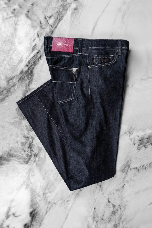 Sartoria Tramarossa JEANS LEONARDO BUTTONS REULAR IN DENIM LIZARD FUCSIA BLU SCURO Italy