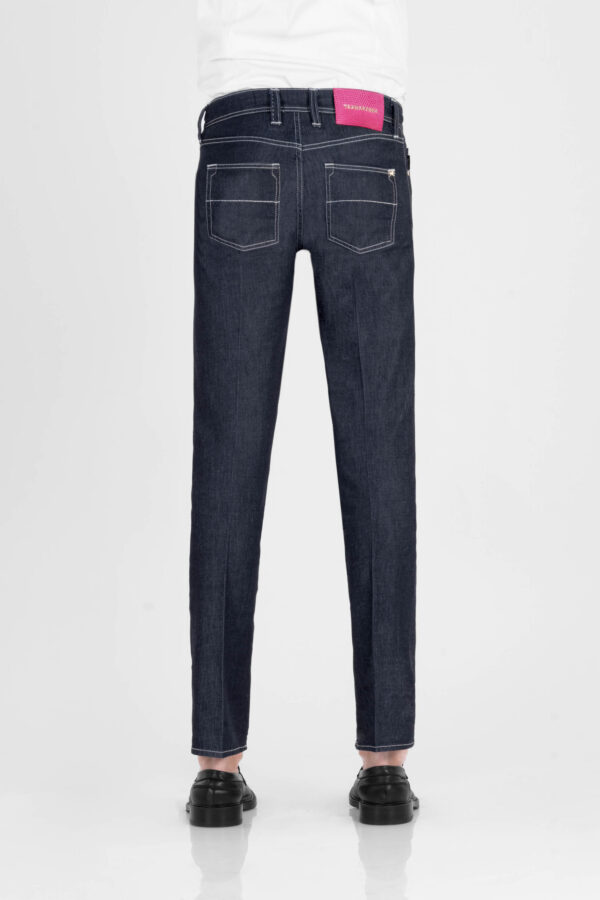 Sartoria Tramarossa JEANS LEONARDO BUTTONS REULAR IN DENIM LIZARD FUCSIA BLU SCURO Italy