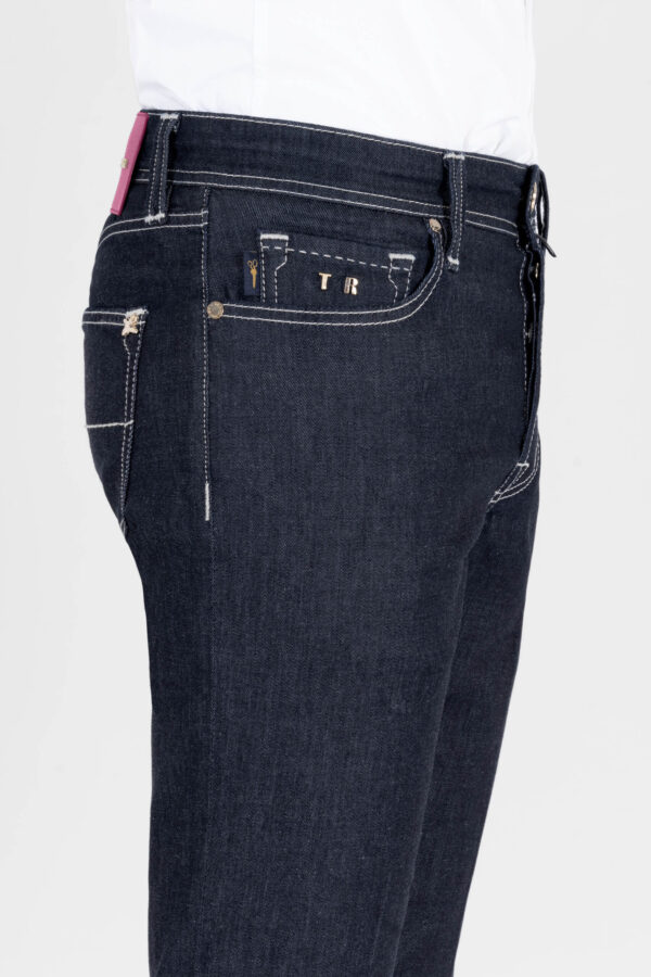 Sartoria Tramarossa JEANS LEONARDO BUTTONS REULAR IN DENIM LIZARD FUCSIA BLU SCURO Italy