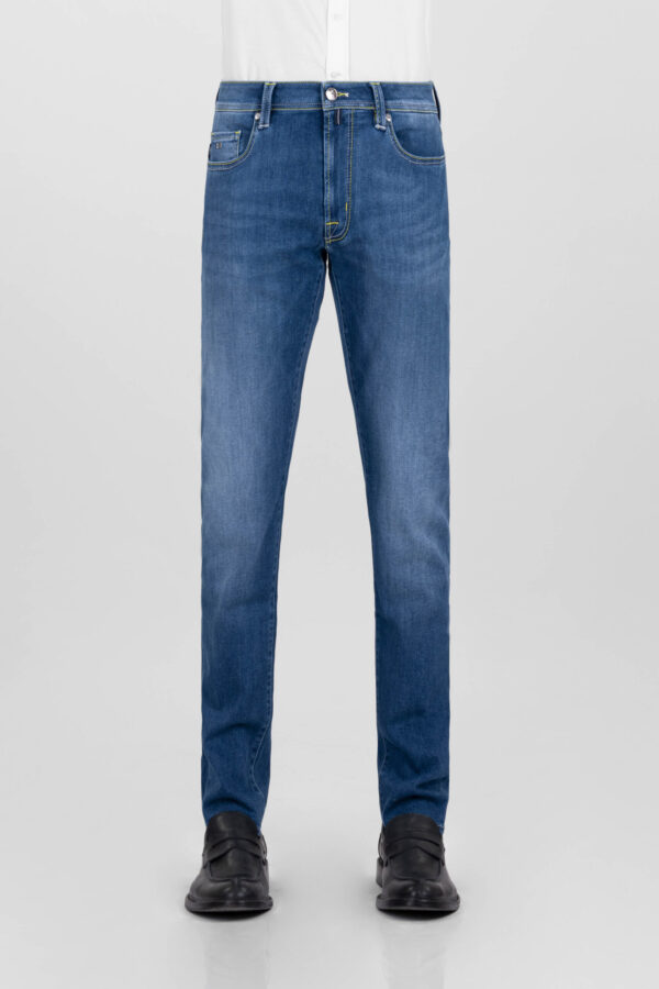 Sartoria Tramarossa MICHELANGELO ZIP SS SLIM MEDIUM BLUE STRETCH DENIM JEANS Sottocosto